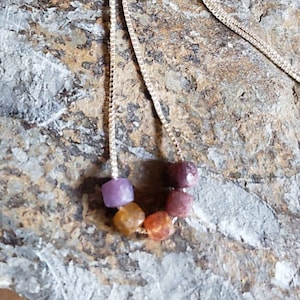 Silver and ruby sapphire necklace, minimalist raw sapphire necklace