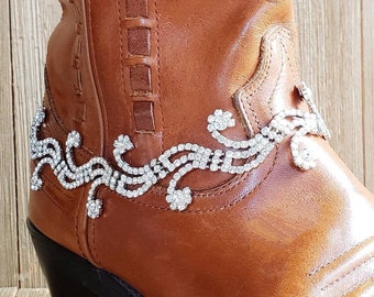 Bridal rhinestone swirl boot bracelet Western wedding boot jewelry
