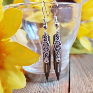 Vintage Pen Nib Earrings: Steampunk Art Nouveau Style, Swarovski Crystal