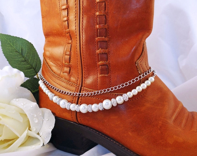 Bridal Pearl & Rhinestone Boot Bracelet Cowgirl Wedding Boot Bling