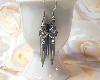Vintage Pen Nib Earrings: Steampunk Art Nouveau Style, Swarovski Crystal