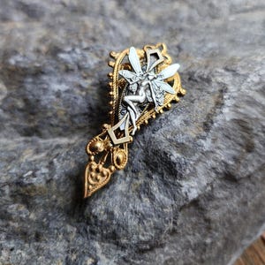 Antiqued Brass Filigree Fairy Pin Brooch: Fairy Charm Jewelry