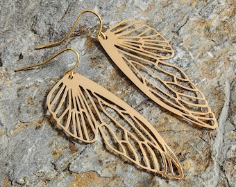 Brass butterfly wing earrings, Boho wing earrings, gold butterfly wing dangle earrings