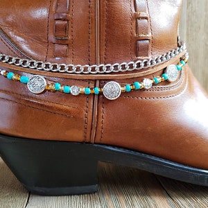 Beaded, chain and leather boot jewelry Silver concho multi strand boot bracelet