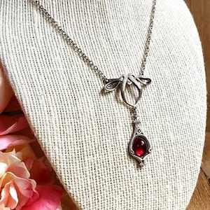 Ruby red Victorian teardrop pendant necklace
