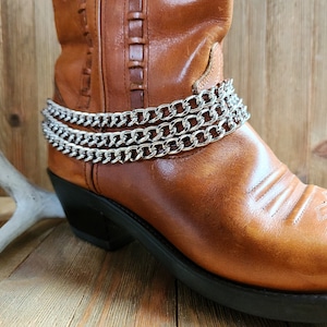 Biker boot chain, silver triple chain boot bracelet, 3 strand boot jewelry.