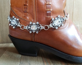 Clear rhinestone and silver sparkling boot bling, Sparkling rhinestone boot bracelet