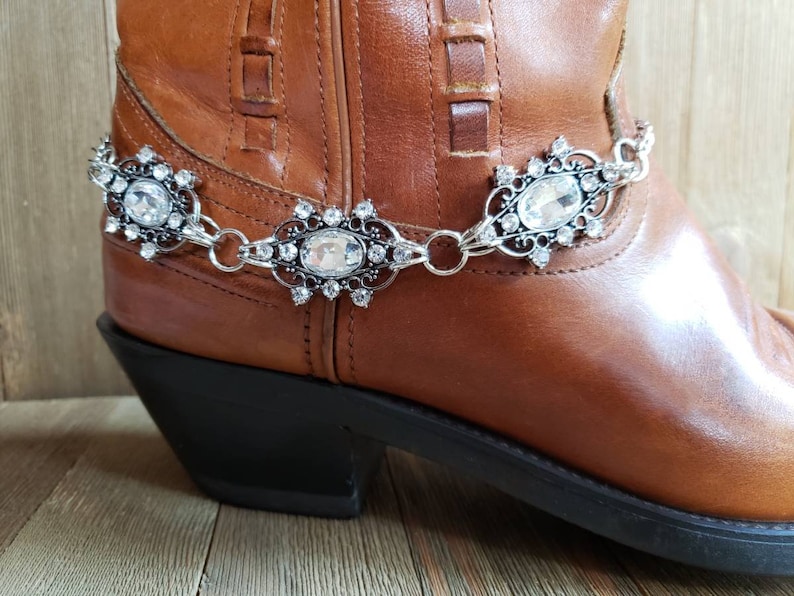 Clear rhinestone and silver sparkling boot bling, Sparkling rhinestone boot bracelet image 1