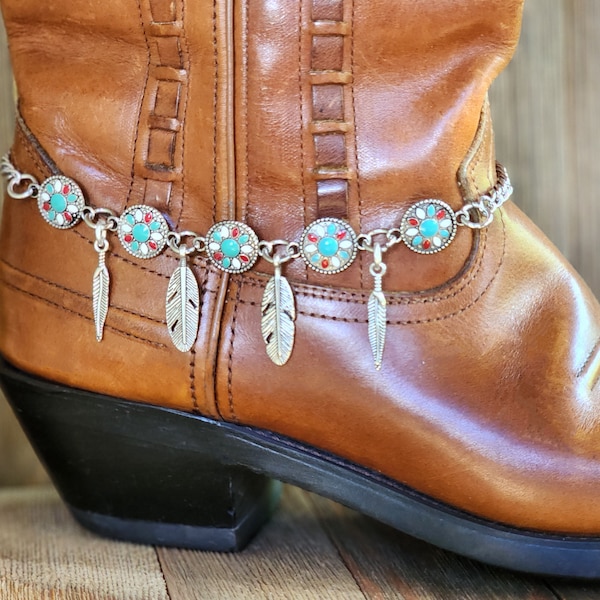 Southwestern Tribal boot jewelry, Western cowboy boot bracelet, boot bling