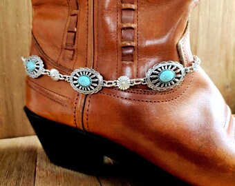 Southwestern faux Türkis und Silber Concho Boot Armband