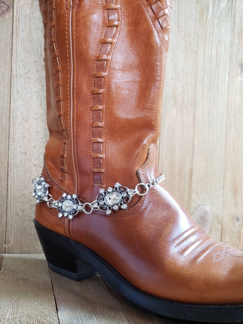 Clear rhinestone and silver sparkling boot bling, Sparkling rhinestone boot bracelet image 2