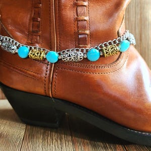 Boho turquoise, gold and silver cowboy boot bracelet, Cowgirl boot jewelry