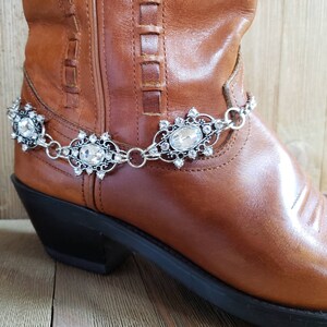 Clear rhinestone and silver sparkling boot bling, Sparkling rhinestone boot bracelet image 3