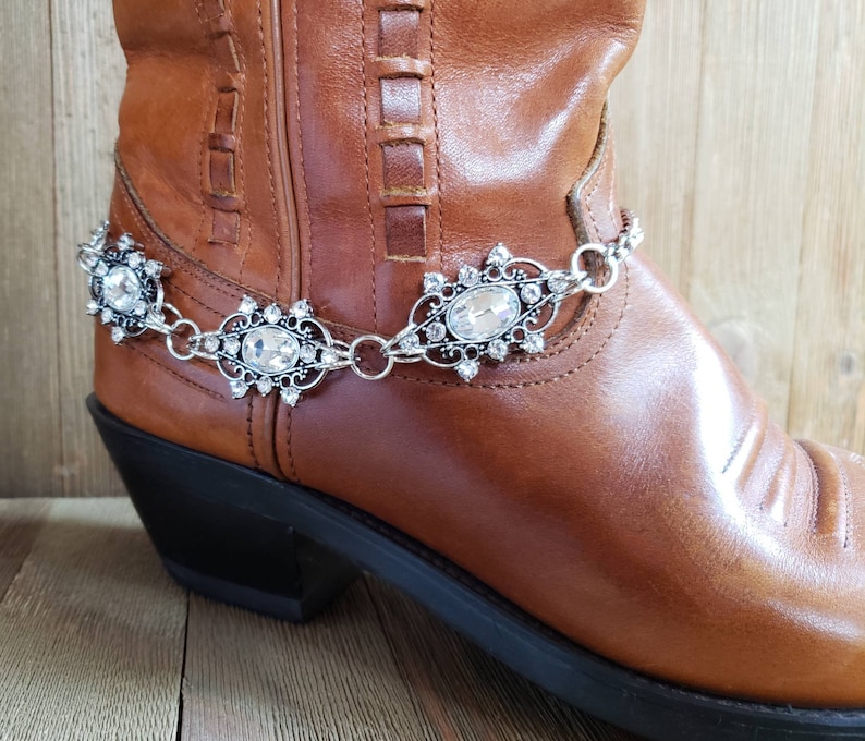 Clear rhinestone and silver sparkling boot bling, Sparkling rhinestone boot bracelet image 3