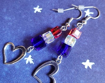 Pendientes de corazón rojo, blanco y azul, cuentas de cristal patrióticas, colgantes para el Día de la Independencia.