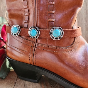 Boho antiqued silver & Turquoise beaded leather boot cuff, Cowboy boot bracelet, Southwestern boot jewelry