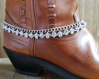 Sparkling rhinestone and silver double strand boot bracelet,  bridal bootlet