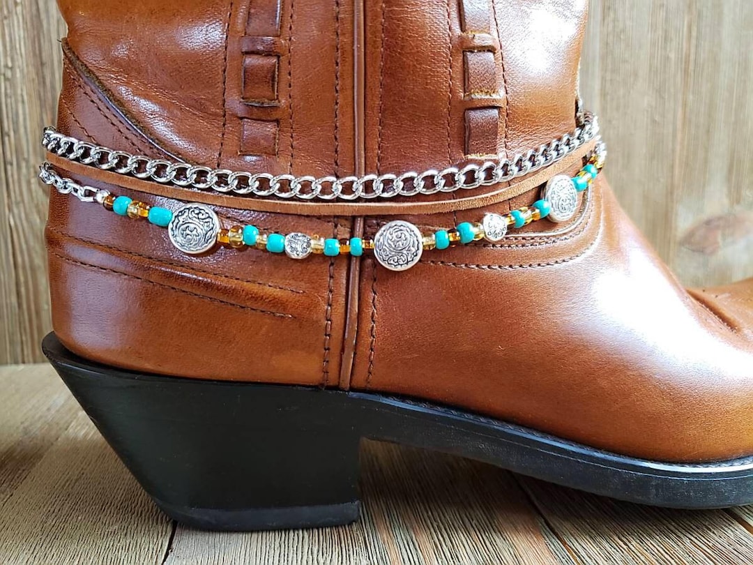 Beaded, Chain and Leather Boot Jewelry Silver Concho Multi Strand Boot ...