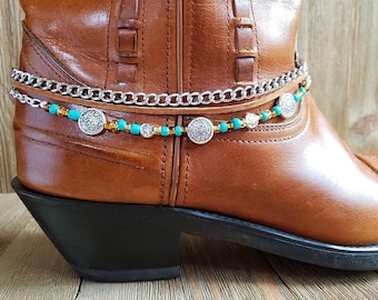Perlen, Kette und Leder Boot Schmuck Silber Concho Multi Strang Boot Armband