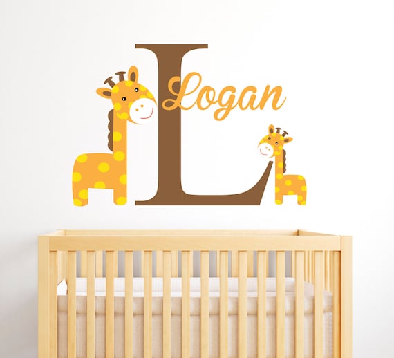 giraffes name wall decal boy custom name decal baby room | etsy