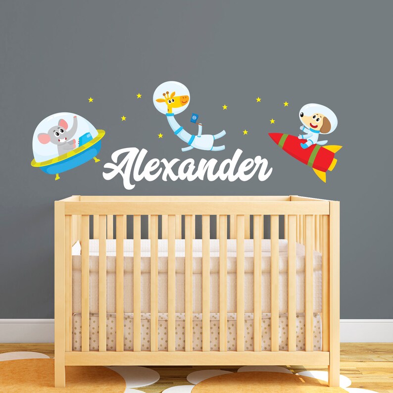 personalized name wall decal space wall decal animals in | etsy