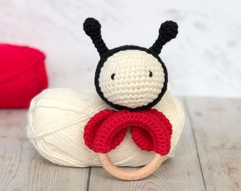 Ladybug rattle, Crochet Rattle, Eco-friendly Toy, Christening Gift, Baby Shower Gift, New Mom Gift