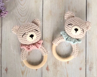 Teddy rattle, Baby First Toy, Christening Gift, Gender Reveal Gift, New Parents Gift Idea