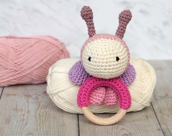 Butterfly rattle, Crochet Rattle, Eco-friendly Toy, Christening Gift, Baby Shower Gift, New Mom Gift