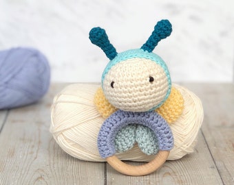 Butterfly rattle, Crochet Rattle, Eco-friendly Toy, Christening Gift, Baby Shower Gift, New Mom Gift