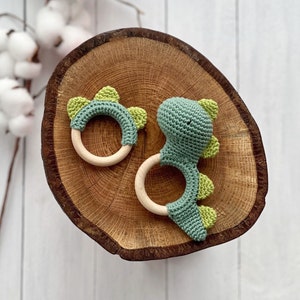 Dinosaur rattle, New Mom Gift, Grasping Toy, Newborn Gift image 1