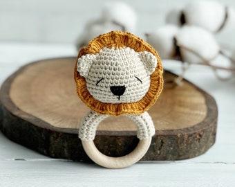 Baby Rattle, Lion rattle, Eco-friendly Toy, Baptism Gift