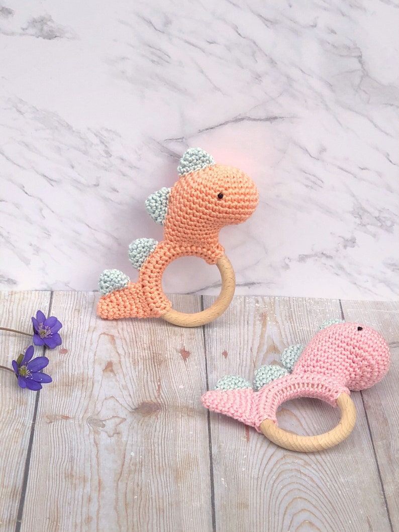 Baby Girl Gift, New Baby Gift Set, Dinosaur Toy, Dinosaur Rattle, Baby Shower Gift image 5