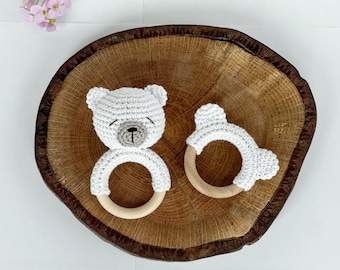 Sonaglio a forma di orso polare, sonaglio per neonati, set regalo per neonati, regalo per baby shower, idea regalo per neomamme