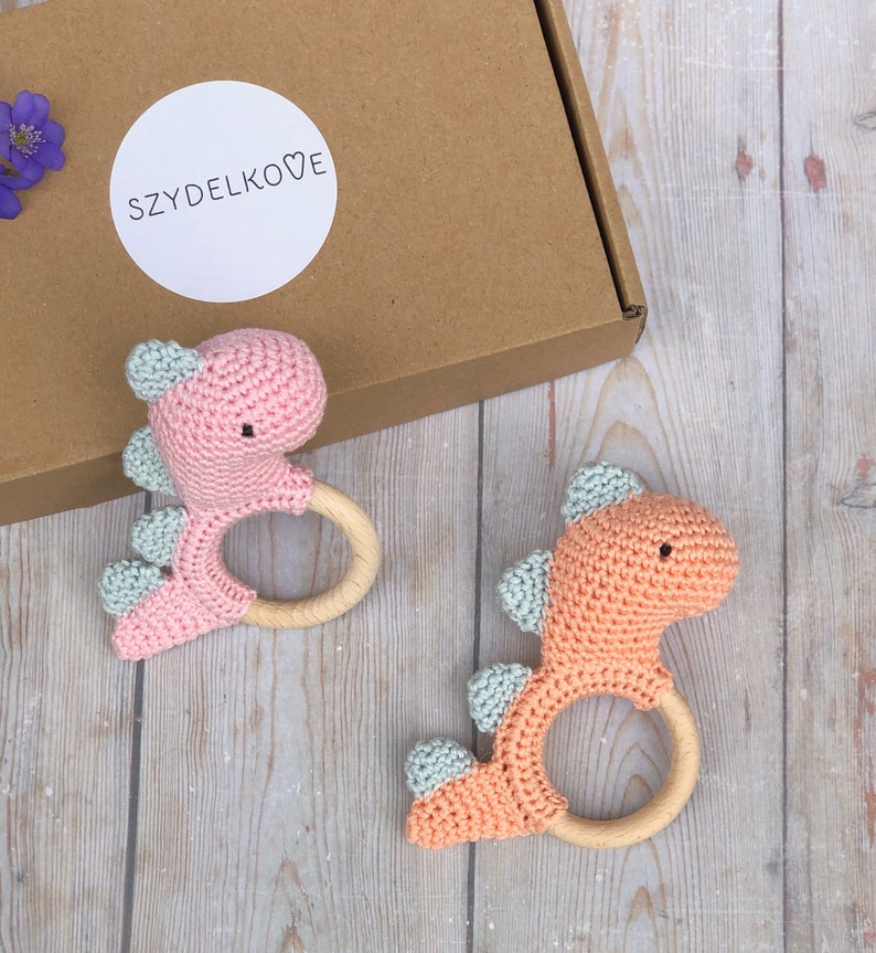 Baby Girl Gift, New Baby Gift Set, Dinosaur Toy, Dinosaur Rattle, Baby Shower Gift image 3