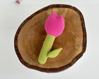 Tulip Rattle, Flower Toy, Baby Gift Idea, New Mom Gift, Pink Flower Rattle Toy