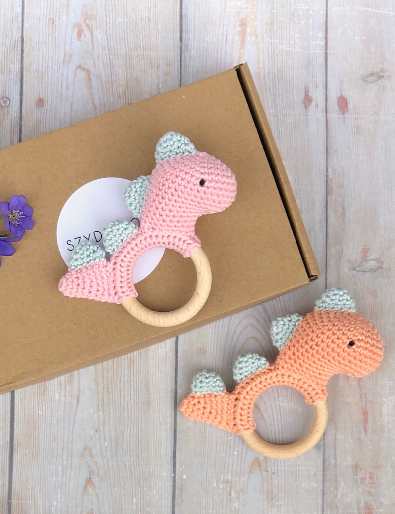 Baby Girl Gift, New Baby Gift Set, Dinosaur Toy, Dinosaur Rattle, Baby Shower Gift image 6