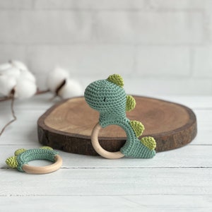 Dinosaur rattle, New Mom Gift, Grasping Toy, Newborn Gift image 2