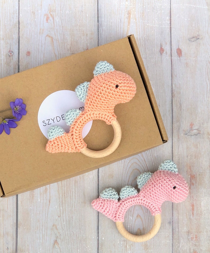 Baby Girl Gift, New Baby Gift Set, Dinosaur Toy, Dinosaur Rattle, Baby Shower Gift image 2