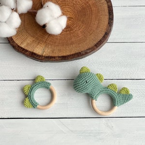 Dinosaur rattle, New Mom Gift, Grasping Toy, Newborn Gift image 3