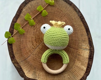 Baby Rattle, Frog rattle, Eco-friendly Toy, Christening Gift, Baby Shower Gift, New Mom Gift