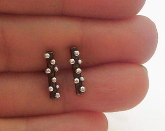 Oxidized Bar Stud  Earrings, Oxidized Silver Earrings everyday, Minimalist Jewelry for women by Jewelersoul design