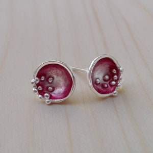 Forest Fruits Earrings, Silver Enamel Jewelry Stud silver Earrings