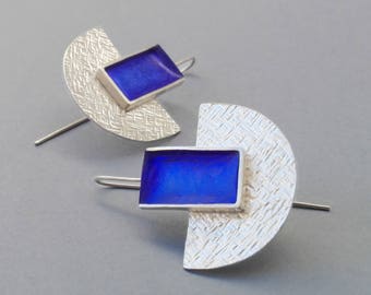 Egyptian Earrings, Enamel Earrings, Contemporary Silver Earrings