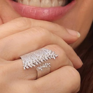Froth Ring handmade of sterling silver, Open silver band ring with granulation process Silver Ring Adjustable