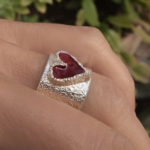 Silver Heart Ring Heart rings for women, Statement signet heart ring Enamel Ring Heart, Modern love ring Silver Chunky ring image 7
