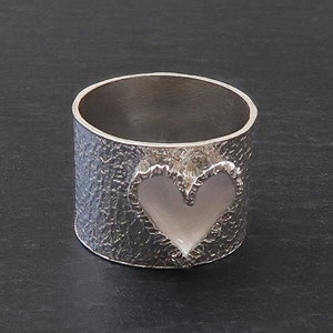 Silver Heart Ring Heart rings for women, Statement signet heart ring Enamel Ring Heart, Modern love ring Silver Chunky ring image 4