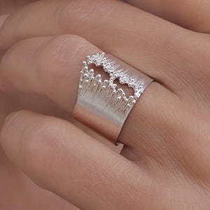 Silver Statement Ring, Arty Contemporary Jewelry design, Wide Silver band  Ring, Fashion 925  Silver Ring for women
