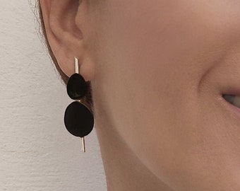 Schwarz japanische Lackohrringe, Japanische Kunst, Zeitgenössischer Schmuck, Moderne Ohrringe, Urushim