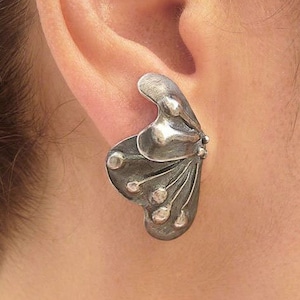 Stud Butterfly Earrings, Oxidized Silver Butterfly Earrings, Oxidized Silver Earrings