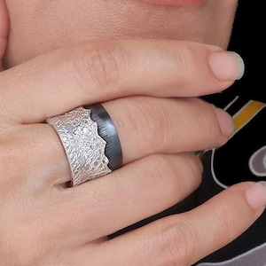 Trend Lace band ring handmade, Oxidized silver lace ring statement, One of a kind ring, Sterling silver Jewelry  Contemporary for women